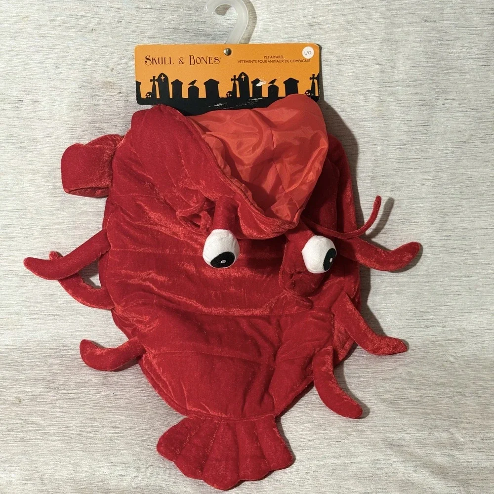 Skull & Bones Pet Dog Lobster Halloween‎ Costume Outfit Red Hooded Large